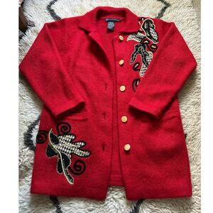 Vintage mohair cardigan sweater coat jacket red Y2K I.B. Diffusion Applique Sz S